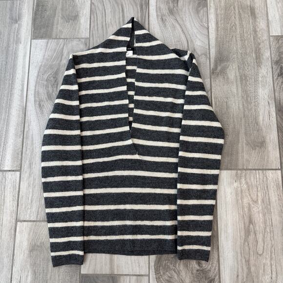 J. CREW Women’s Sz Small 100% Baby Alpaca Shawl-Collar Sweater Striped Sailor - Picture 1 of 11